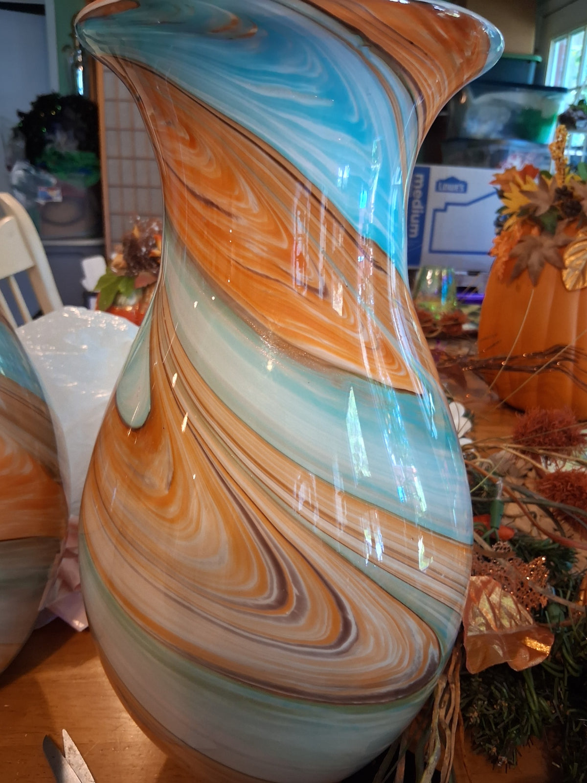 Vase tall teal n orange dsc