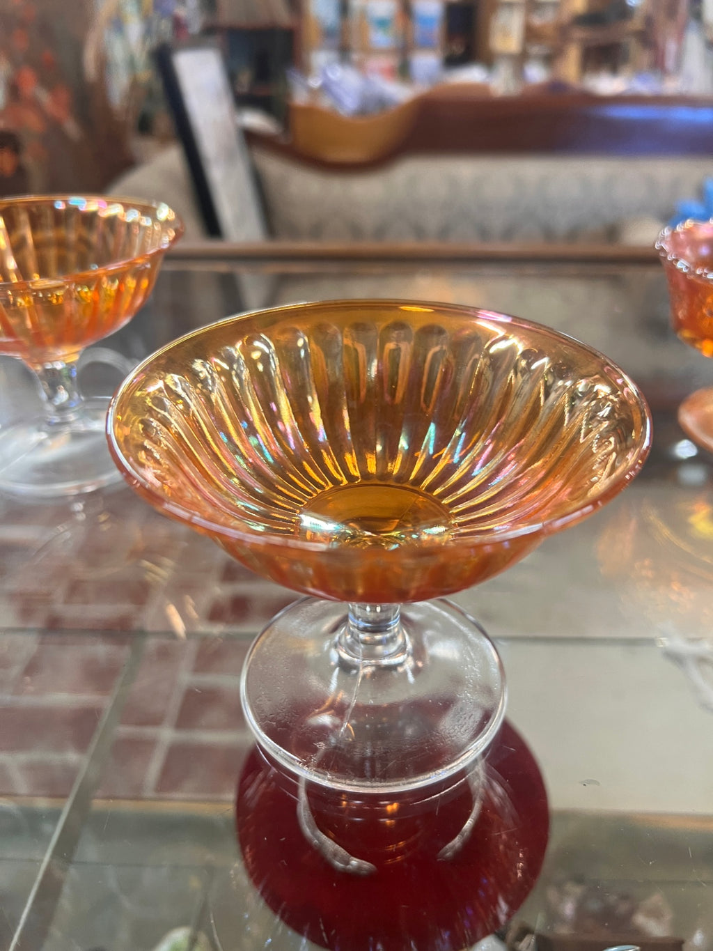 vintage Carnival Glass Marigold Iridescent Sherbet Dish