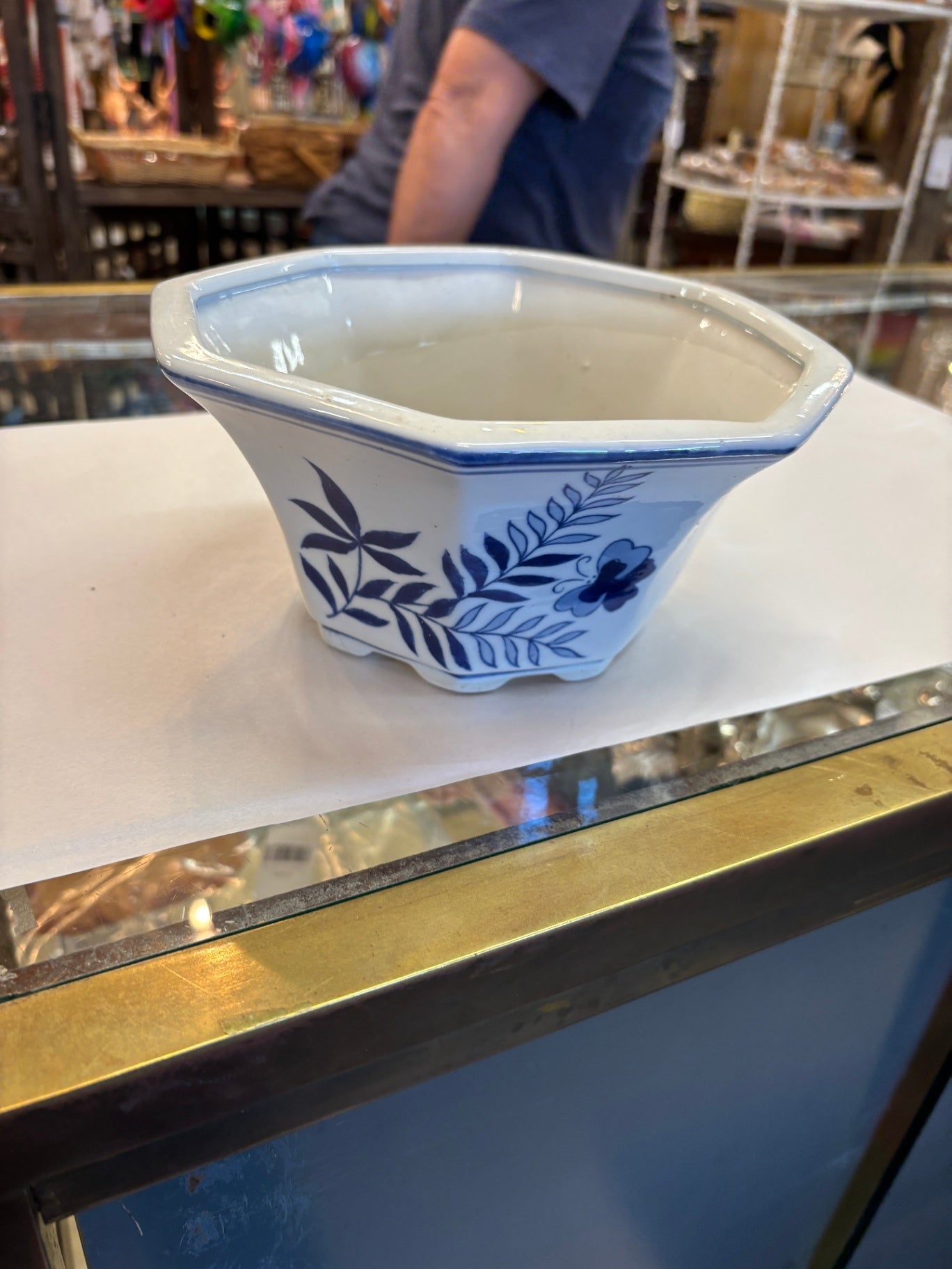 Vintage AAA Imports Decoware Blue & White Floral Footed Ceramic Planter
