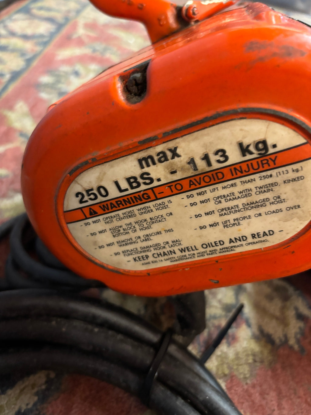 Vintage 250 lb Electric Chain Hoist with Pendant Control – Industrial Orange