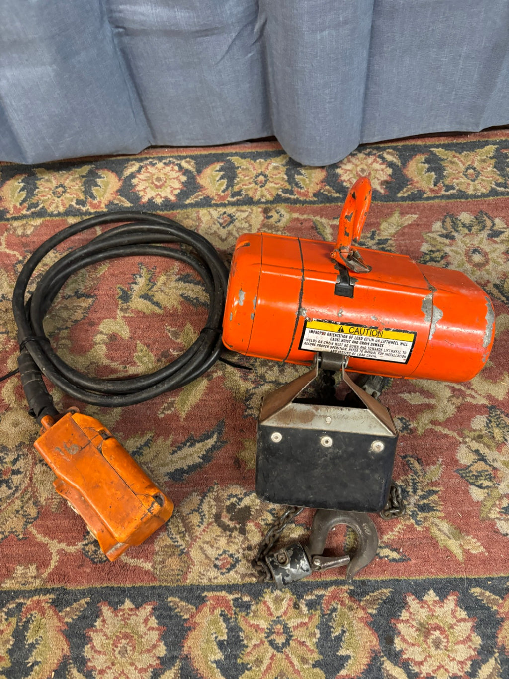 Vintage 250 lb Electric Chain Hoist with Pendant Control – Industrial Orange