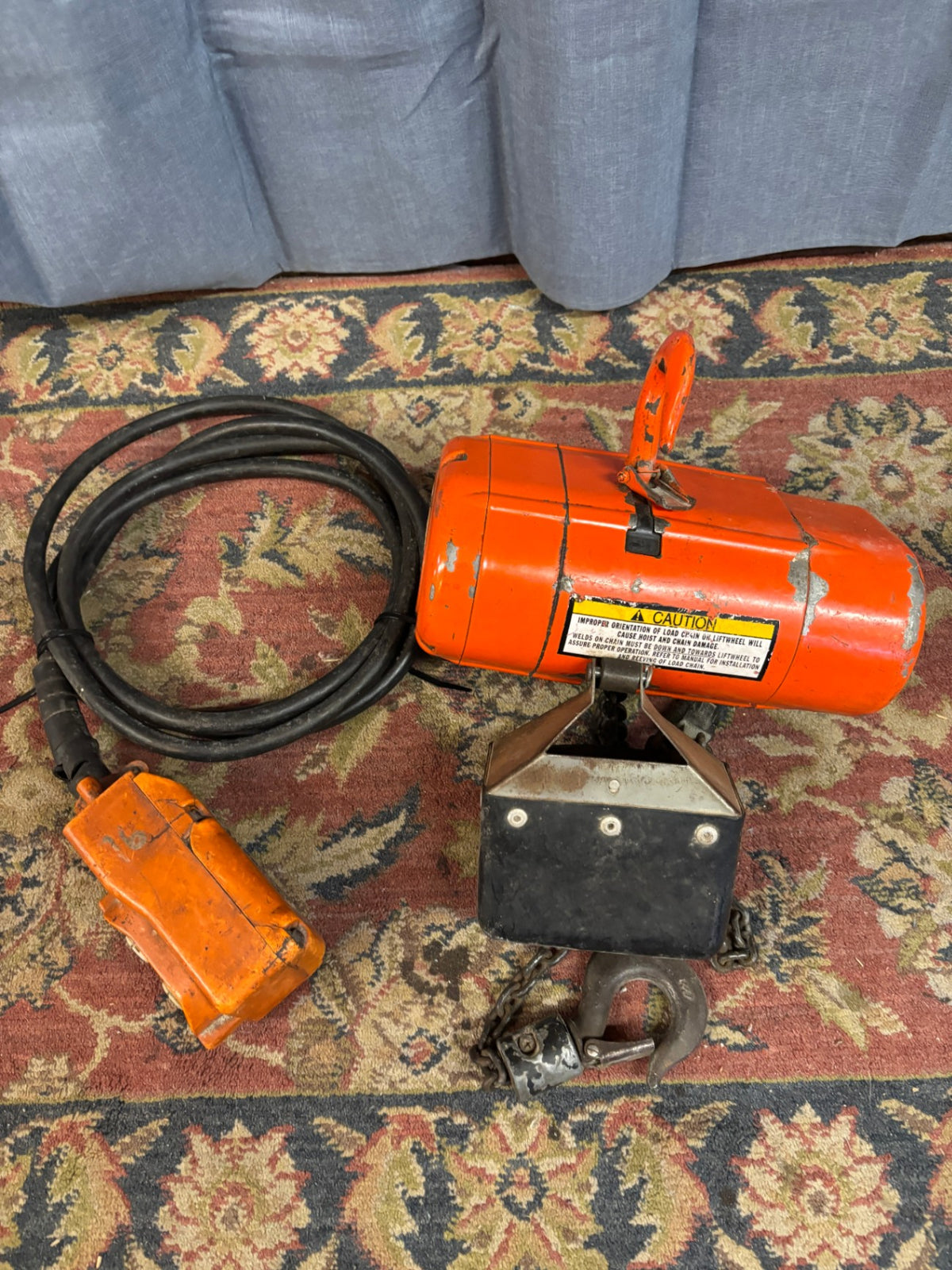 Vintage 250 lb Electric Chain Hoist with Pendant Control – Industrial Orange