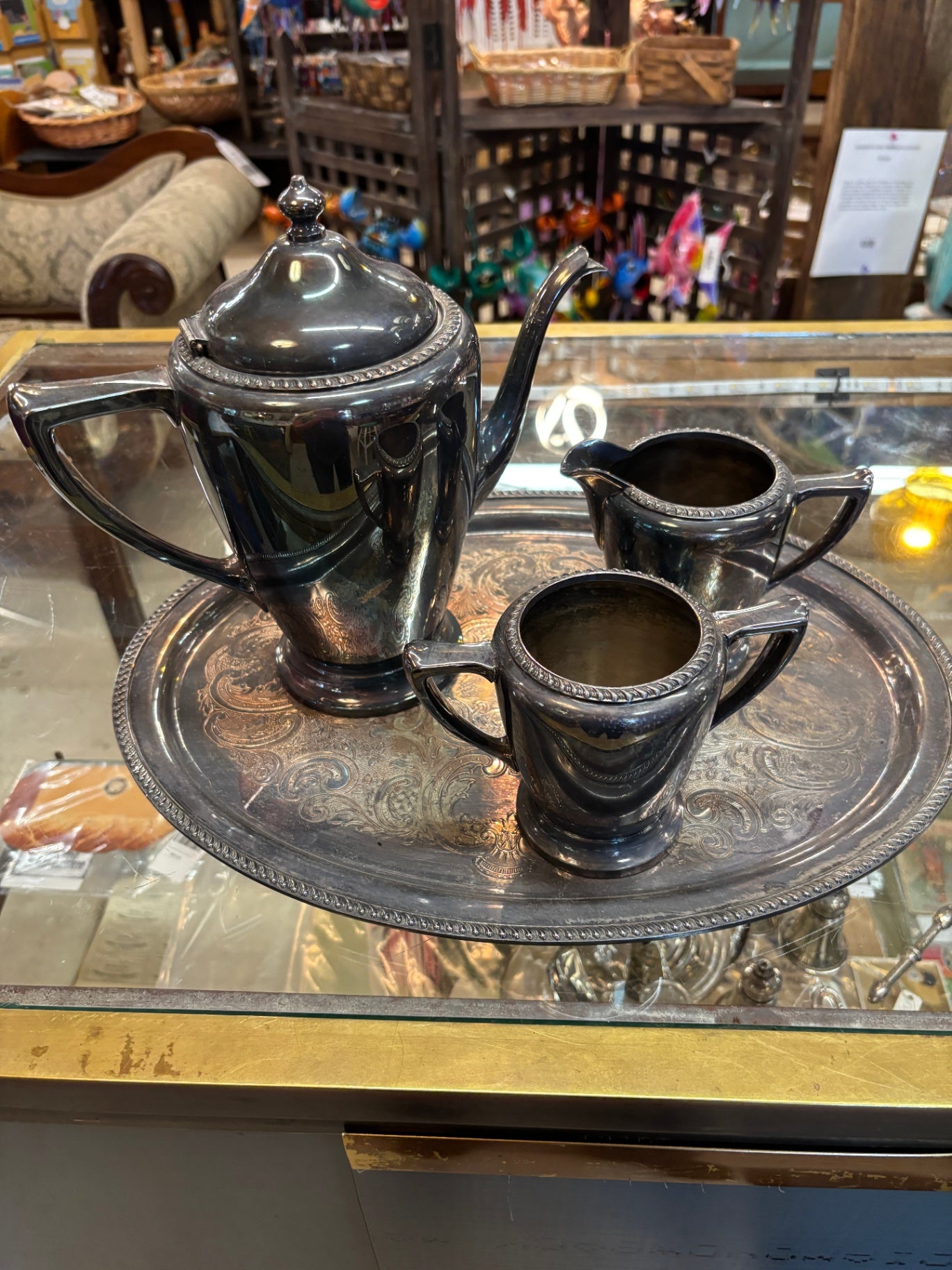 Vintage Poole Silver Co. Silverplate Coffee Service Set with Ornate Tray