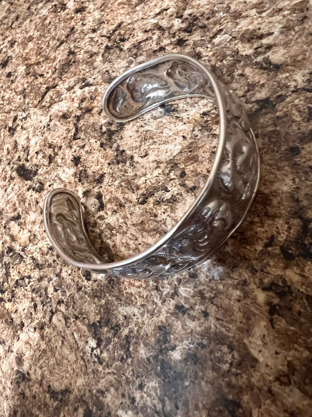 Vintage Sterling Silver 925 Repoussé Floral Cuff Bracelet – Wide Statement Design