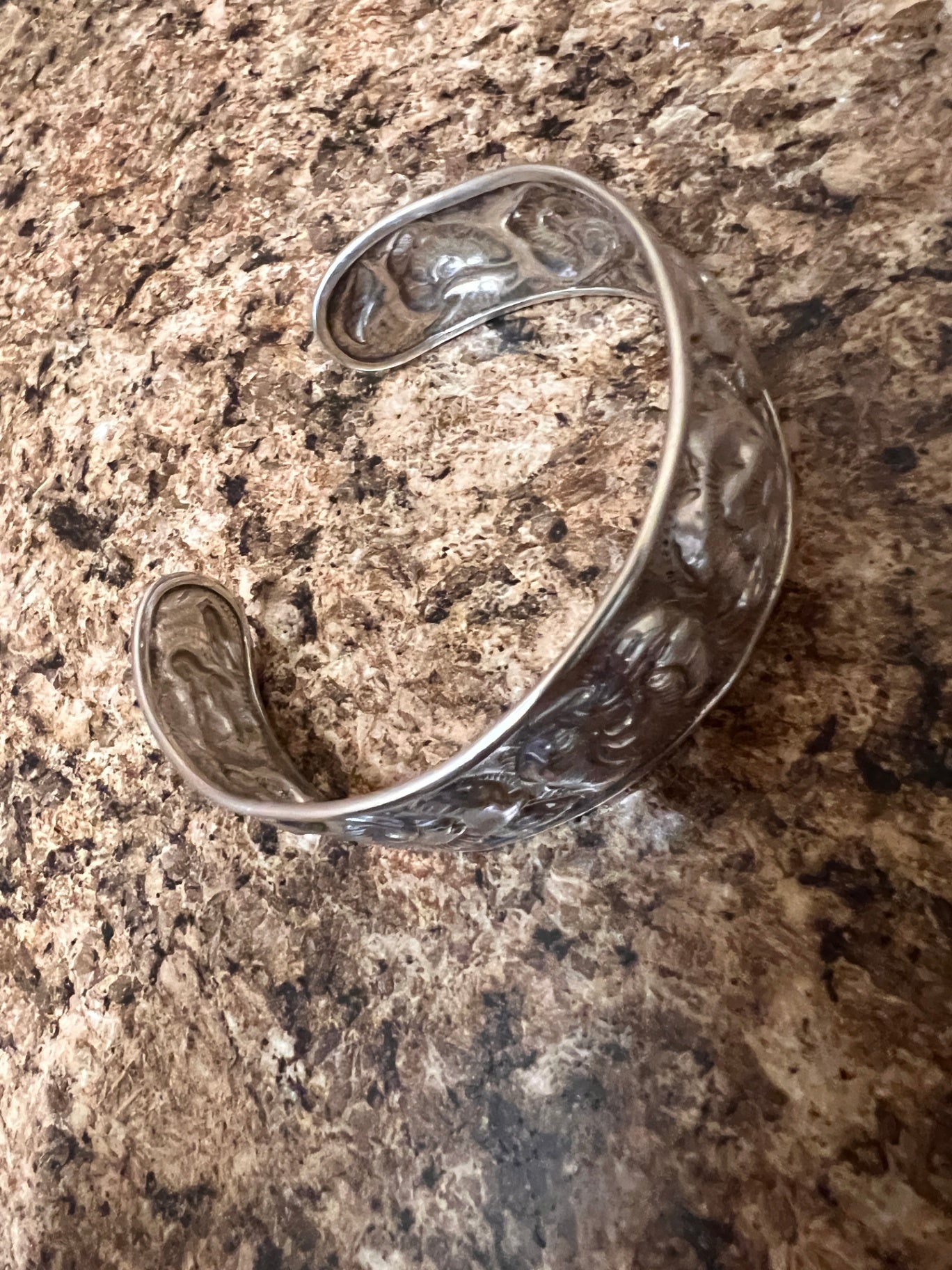 Vintage Sterling Silver 925 Repoussé Floral Cuff Bracelet – Wide Statement Design