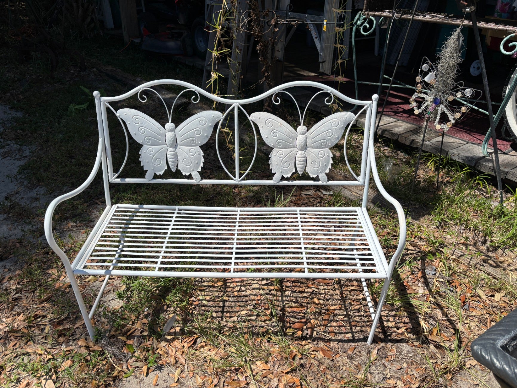 White Butterfly Wrought Iron Bench