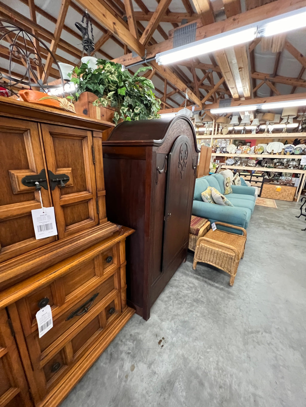 Vintage Mahogany Armoire Wardrobe with Raised Carved Wood Details