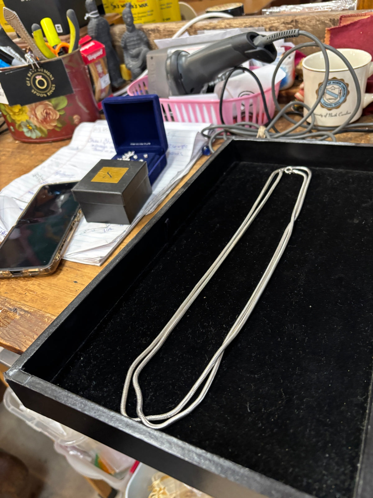 Vintage Silver-Tone Double Strand Snake Chain Necklace