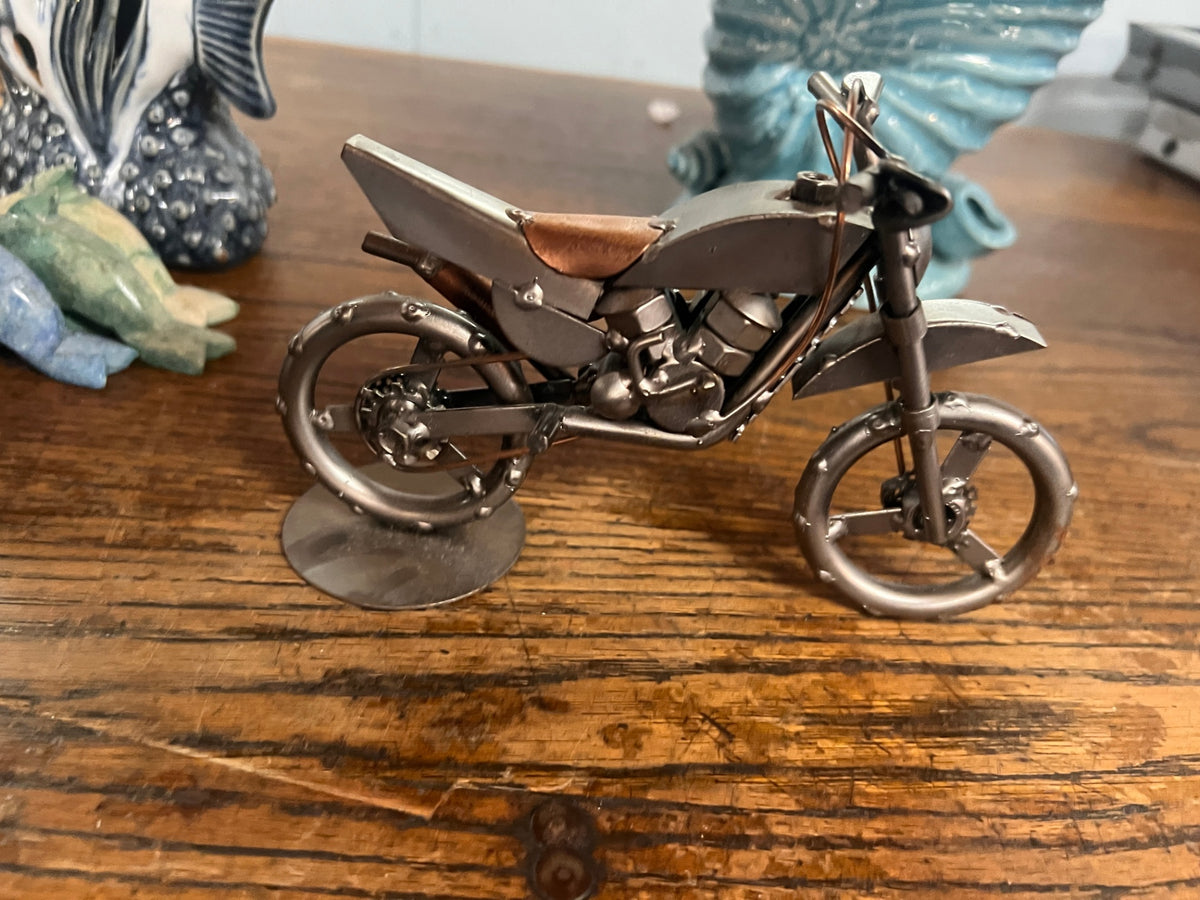 Handcrafted Scrap Metal Dirt Bike Motorcycle Sculpture – Industrial Decor
