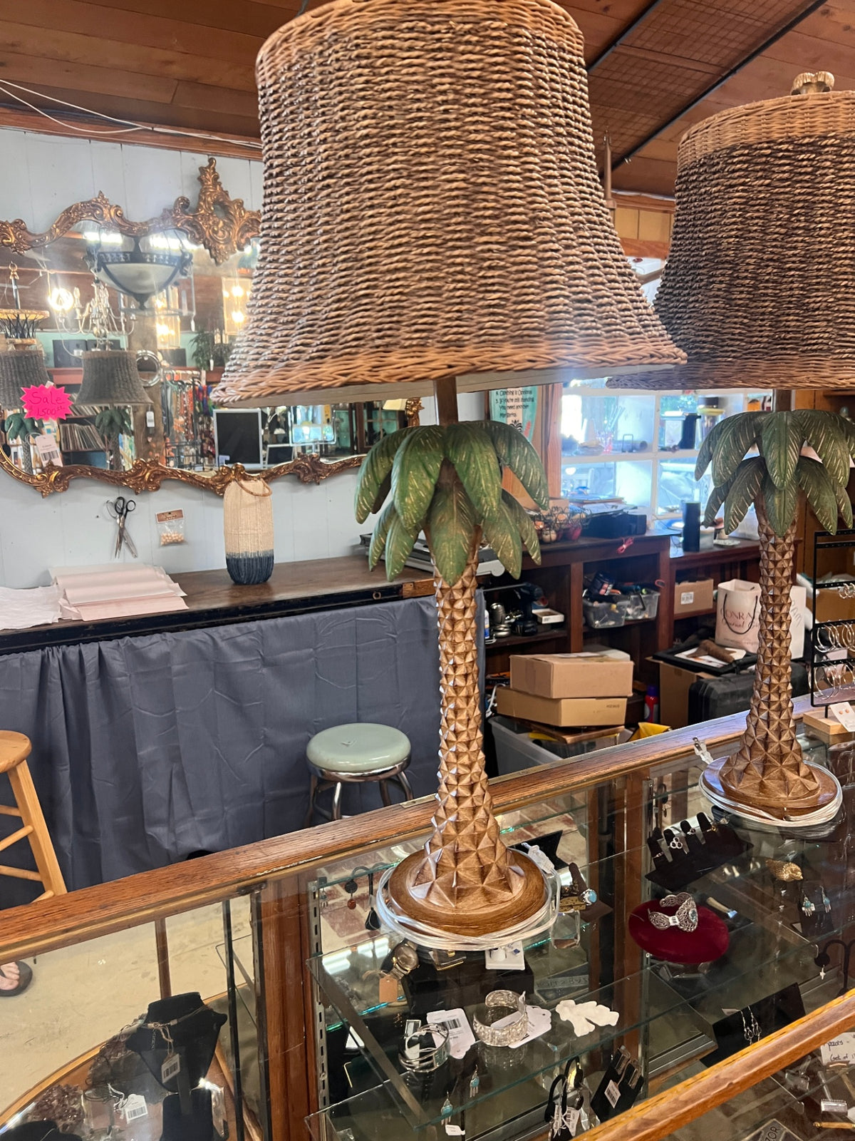 Conchita Green and Natural Rattan Table Lamps Set of 2
