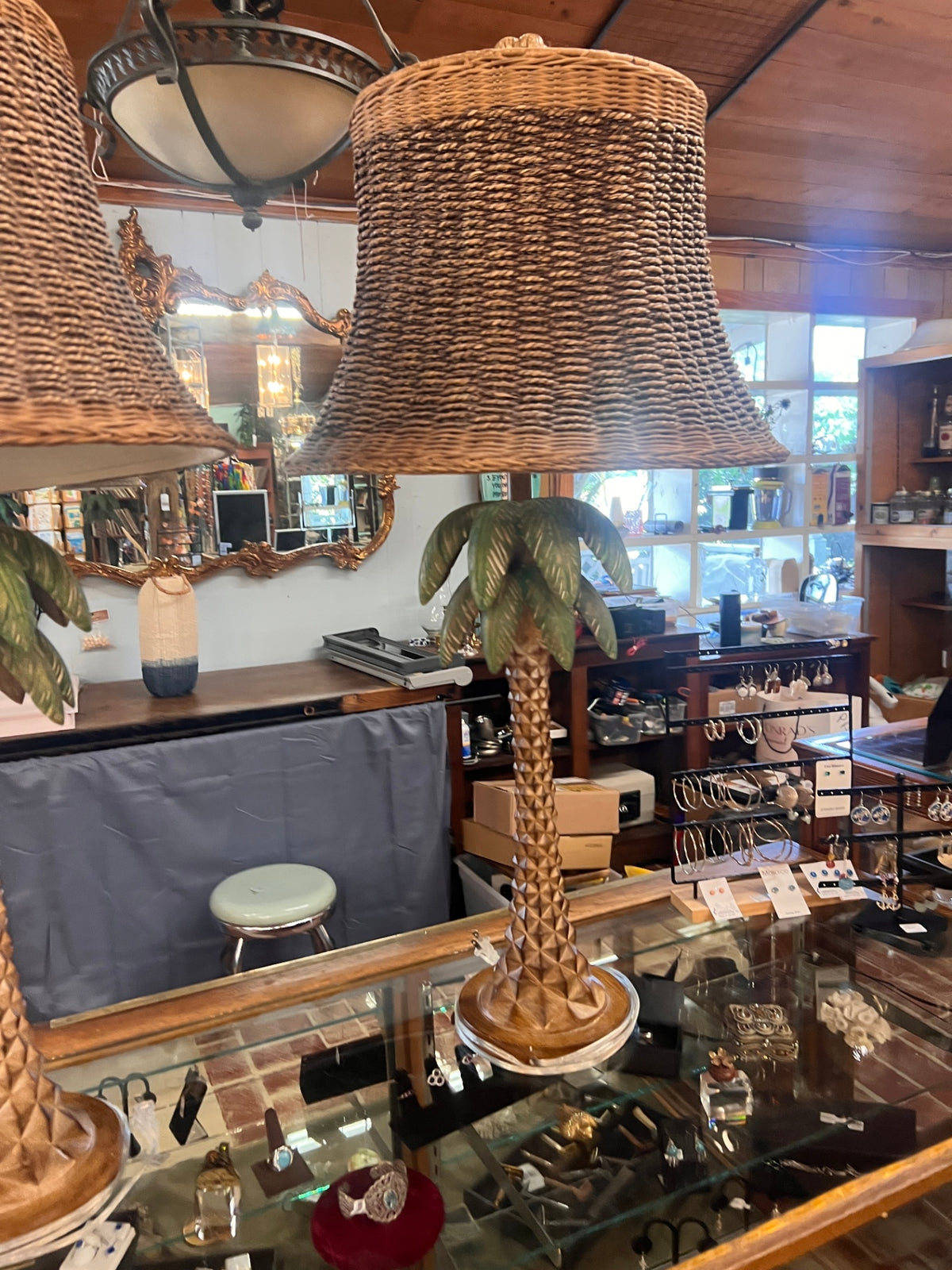 Conchita Green and Natural Rattan Table Lamps Set of 2