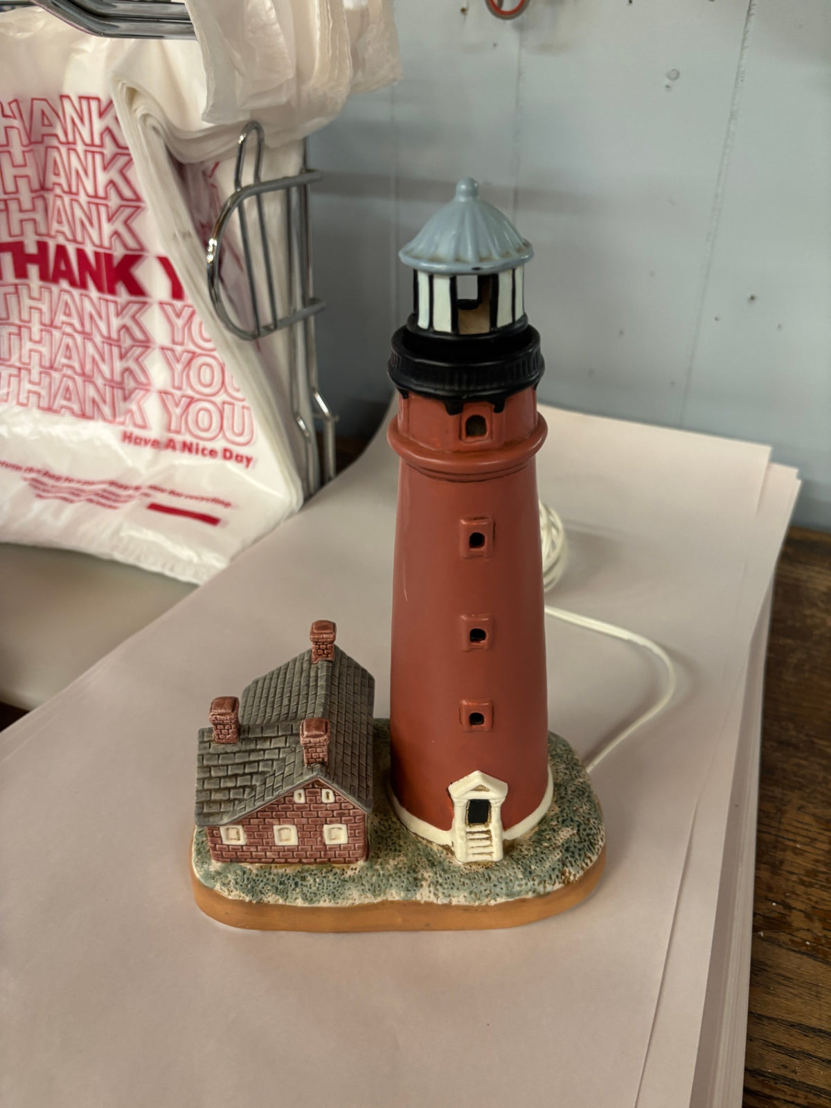 Vintage Ceramic Lighthouse Accent Lamp with Keeper’s Cottage