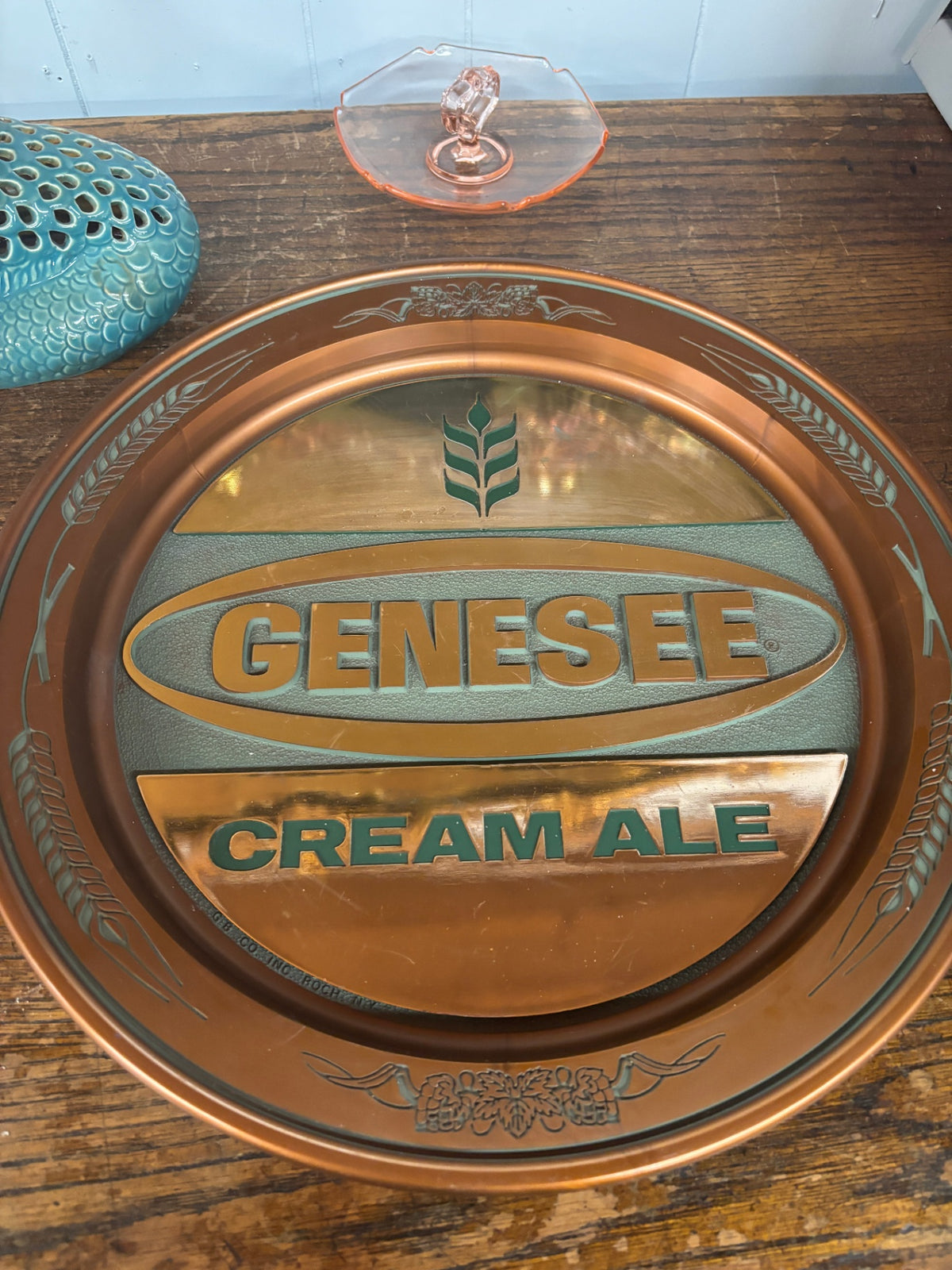 Vintage 1970s Genesee Cream Ale Embossed Metal Beer Serving Tray