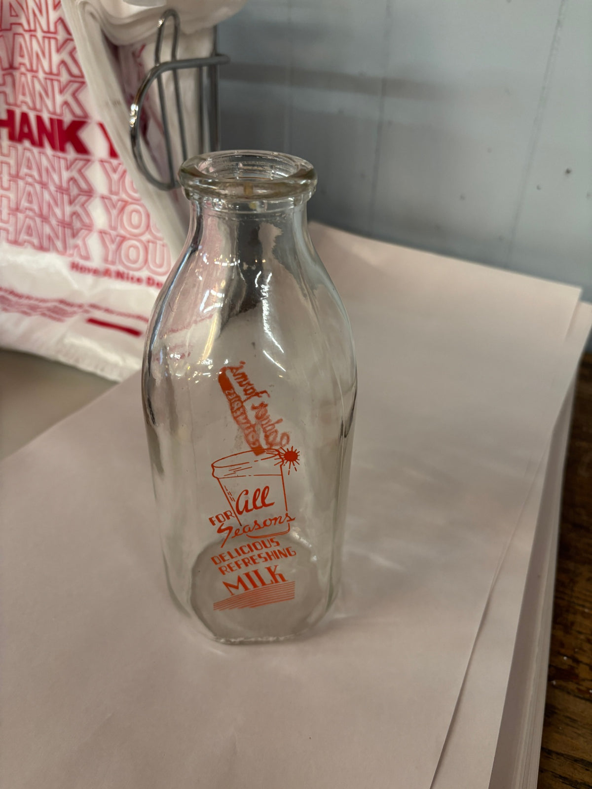Vintage Sunset Farms Dairy Glass Milk Bottle – Orange Pyro Advertising