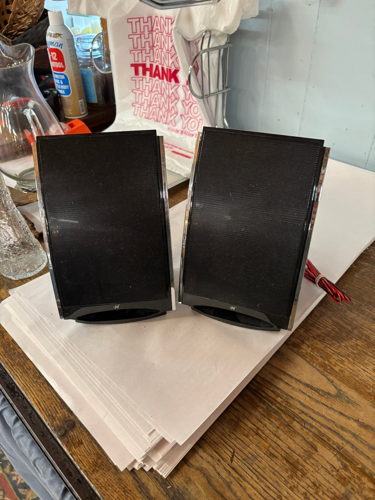 Pair of Vintage M-Audio / Multimedia Bookshelf Speakers – Black with Chrome Trim