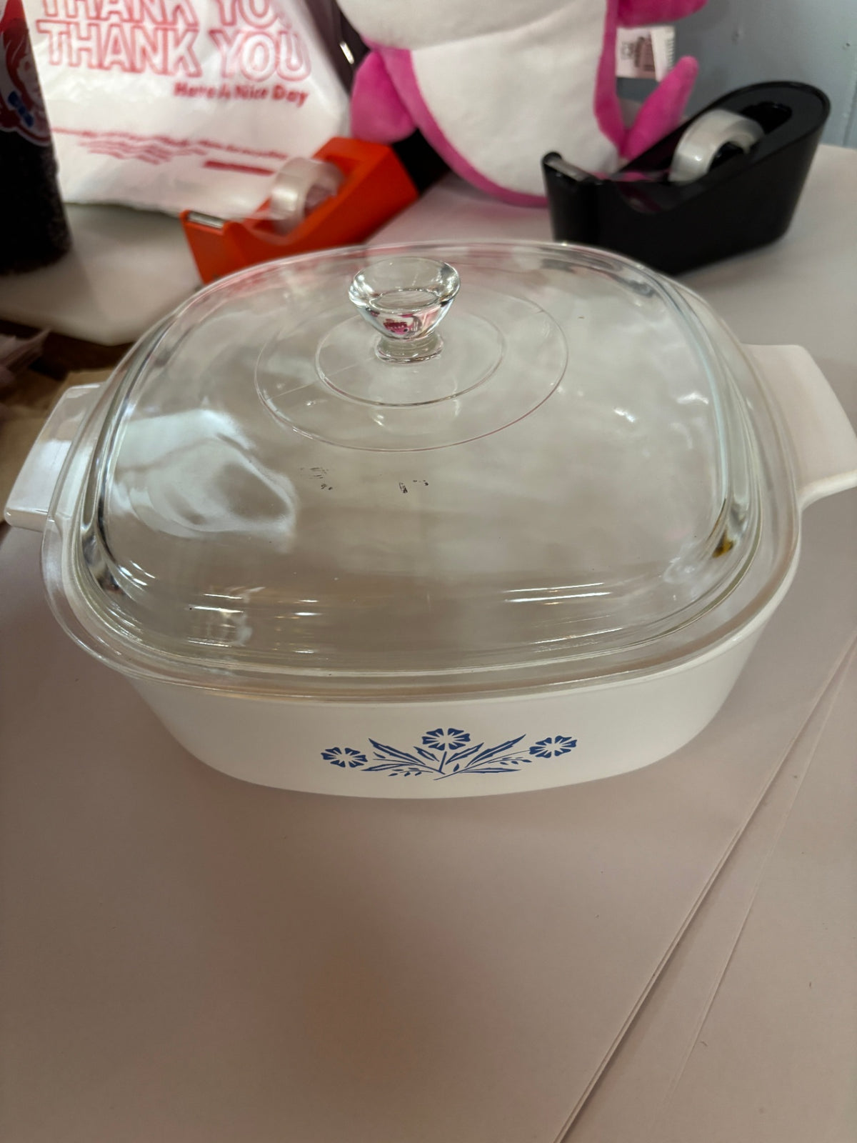 Vintage Corning Ware Blue Cornflower Square Casserole Dish with Glass Lid