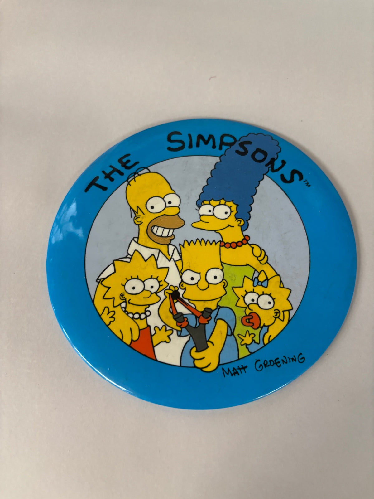 Vintage The Simpsons Family Large Pinback Button – Matt Groening – Blue
