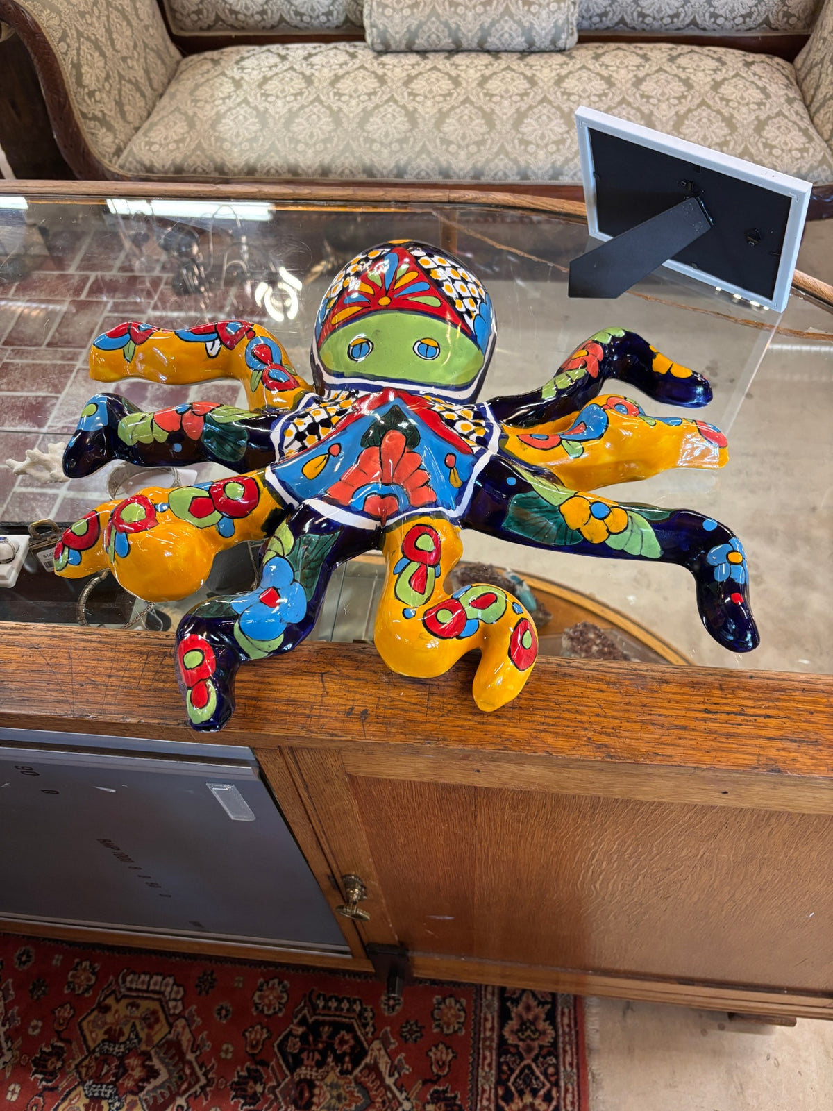 Hand-Painted Talavera-Style Ceramic Octopus Sculpture – Colorful Coastal Decor