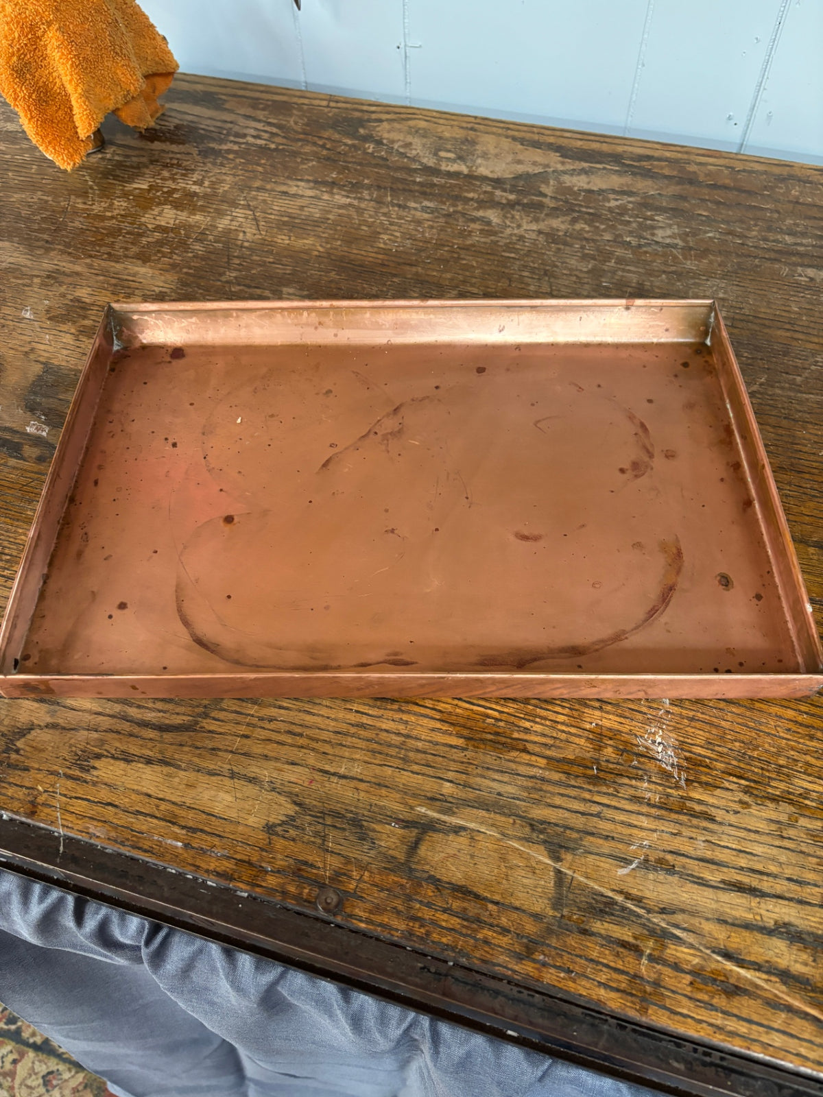 Vintage Rectangular Solid Copper Serving / Bar Tray