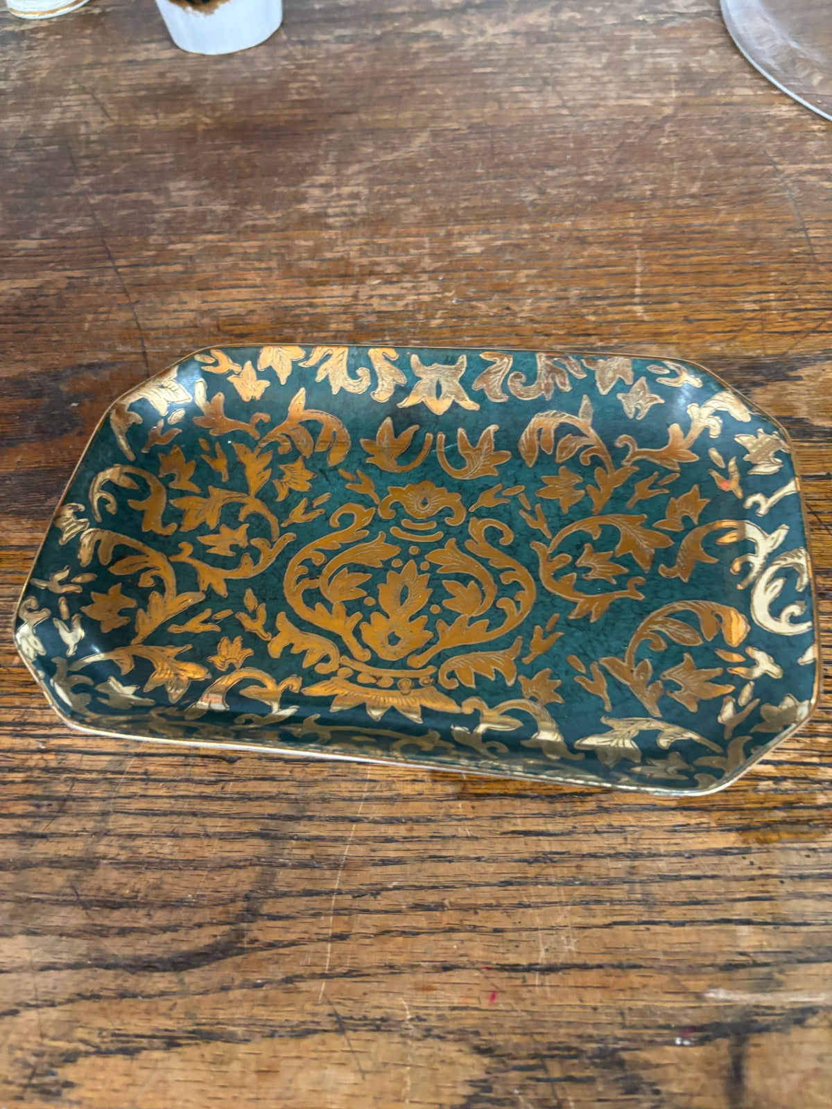 Vintage Teal & Gold Floral Decorative  Tray