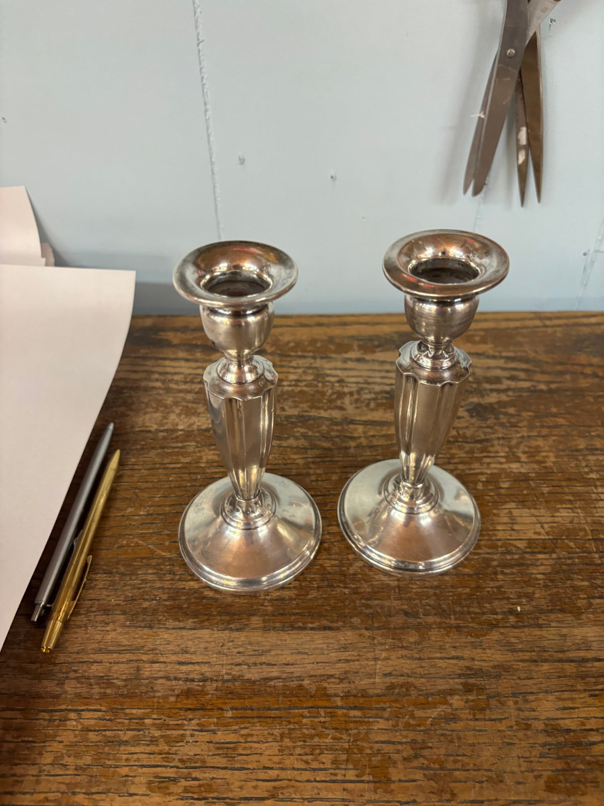Pair of Vintage Sterling Silver Candlesticks – Fluted Column Design