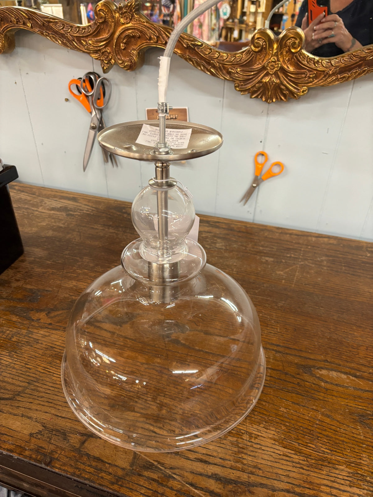 Large Clear Glass Bell Jar Pendant Chandelier with Brushed Nickel Hardware