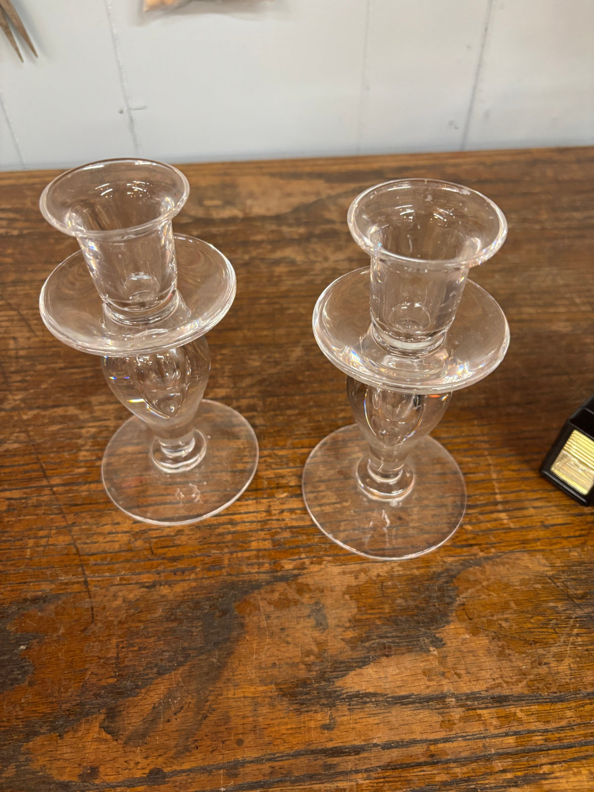 Pair of Clear Glass Taper Candle Holders – Traditional Pedestal Design