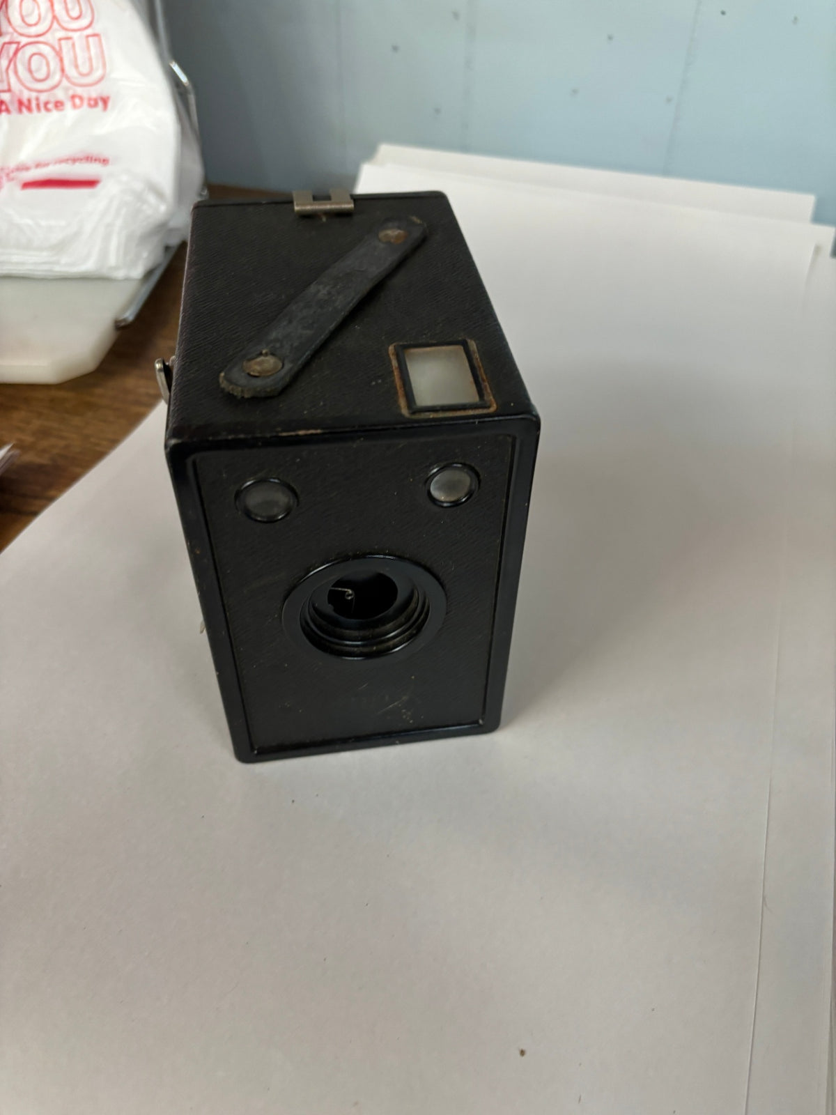 Antique Kodak No. 2 Brownie Model F Box Camera – Black Leatherette – Circa 1920s