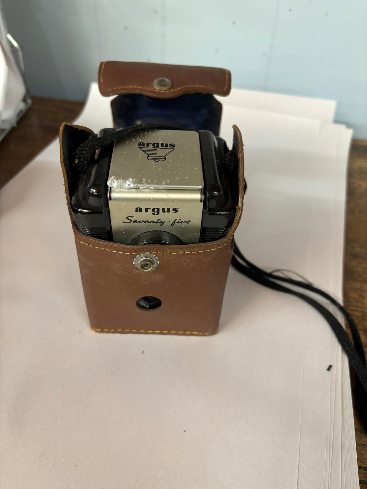 Vintage Argus Seventy-Five 620 Film Camera with Original Brown Carrying Case – Mid-Century USA