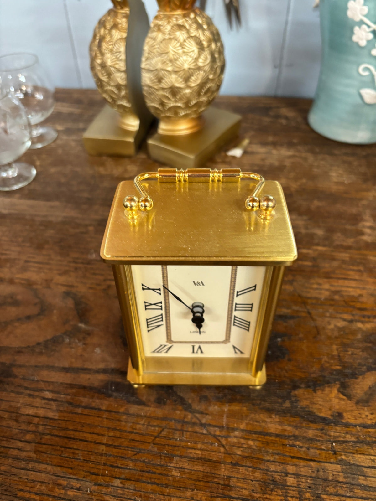Vintage Linden Brass Carriage Clock – Roman Numeral Dial with Folding Handle