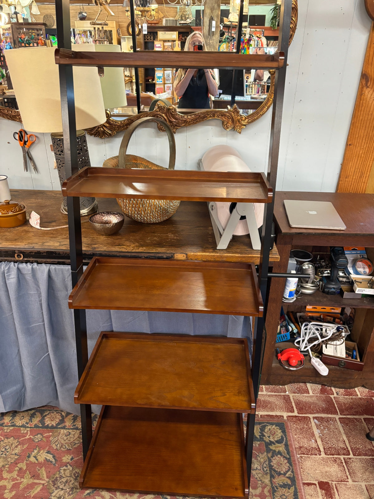 Mid-Century Style 5-Tier Wood & Metal Display Etagere / Bookshel