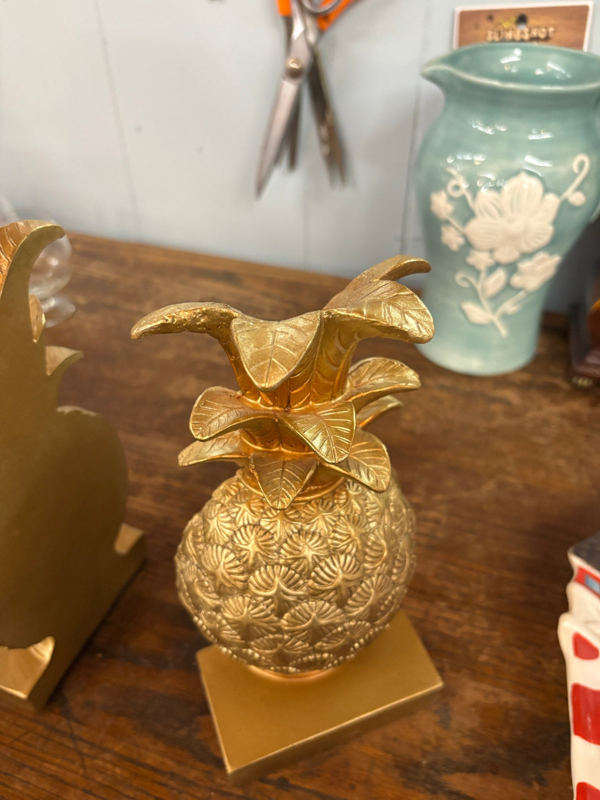 Gold-Tone Decorative Pineapple Figurine with Square Base