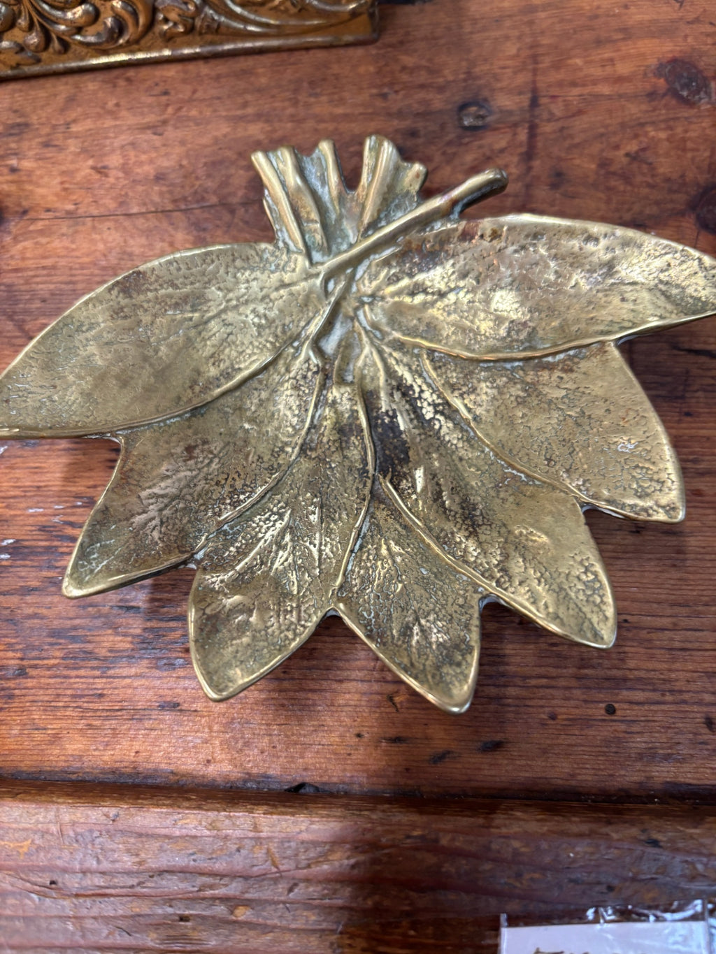 Virginia Metalcrafters solid brass leaf dish or catchall tray (specifically matching design number 3-49, which corresponds to a Sage leaf