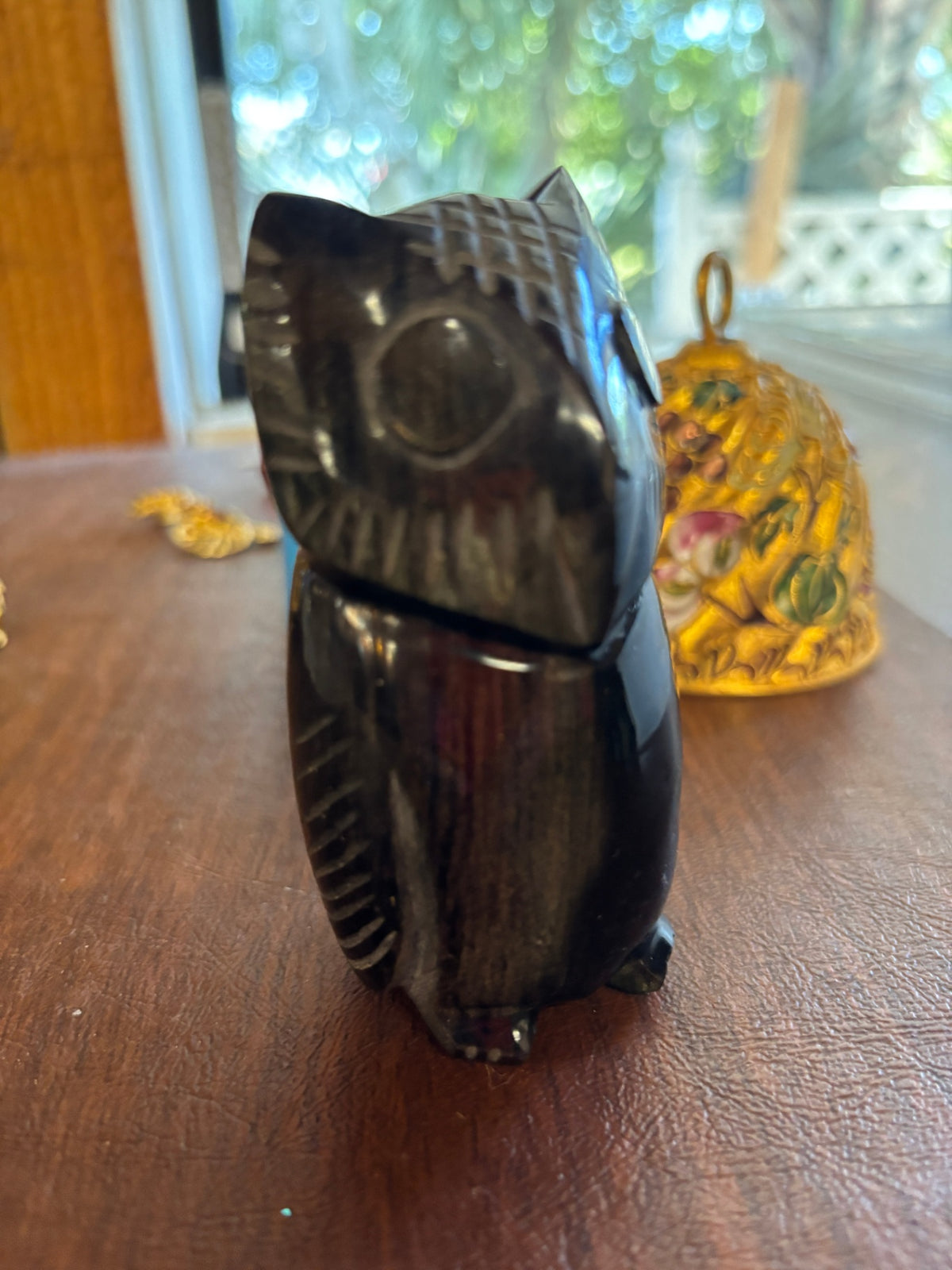 Hand Carved Stone Owl with natural grey veining
