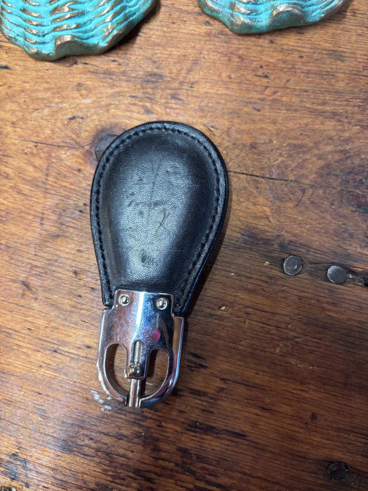  Black leather and steel key holder
