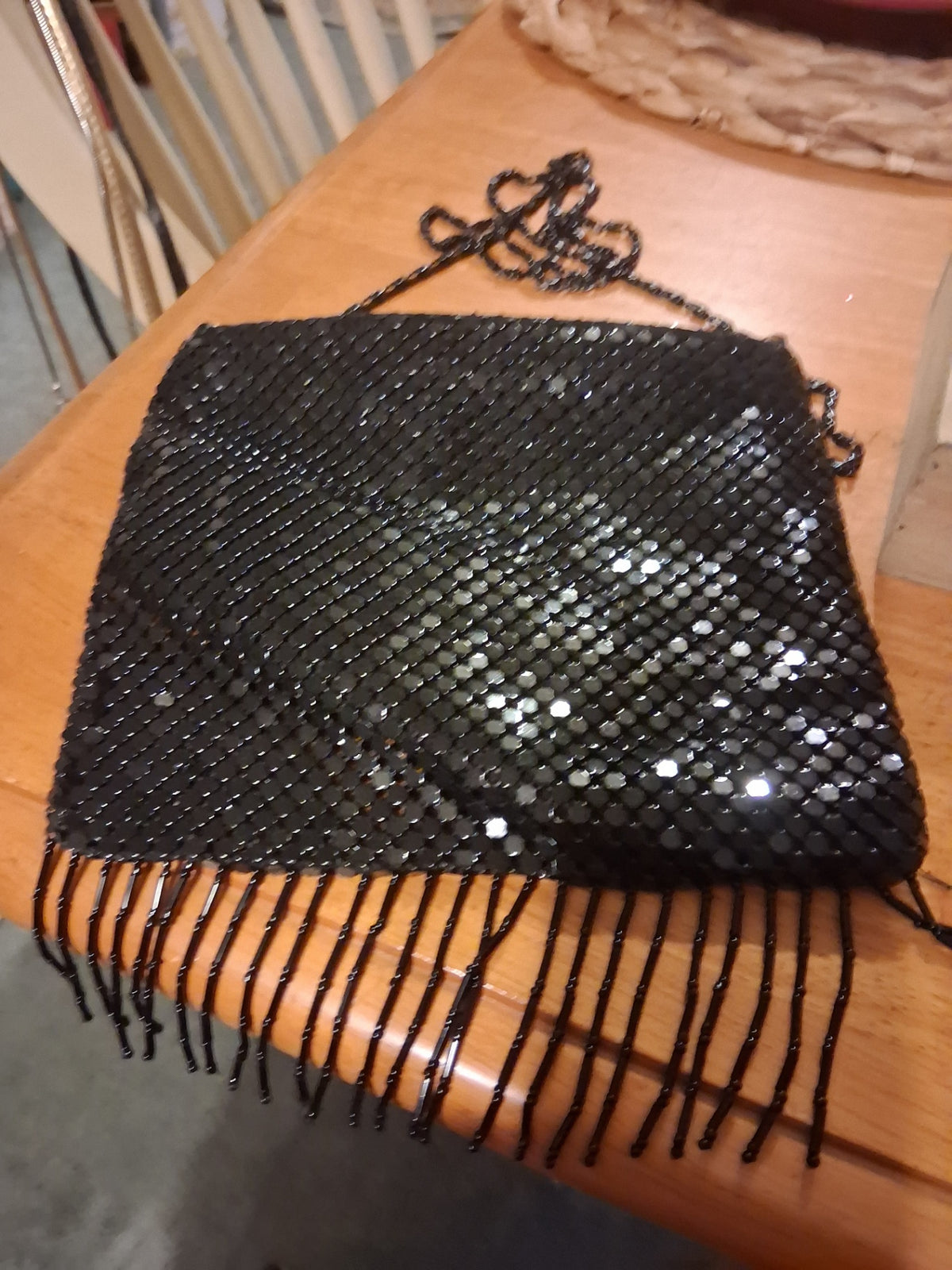 Purse blk metal fringe dsc