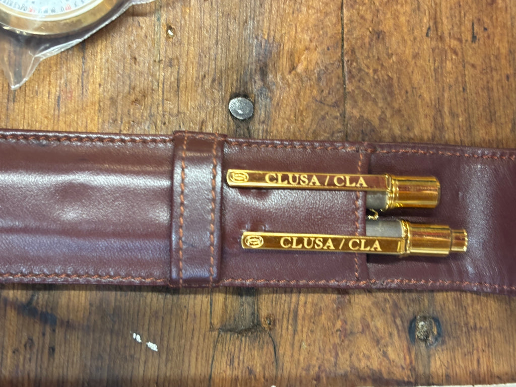 Vintage Must de Cartier Gold-Tone Pen & Mechanical Pencil Set with Burgundy Leather Case