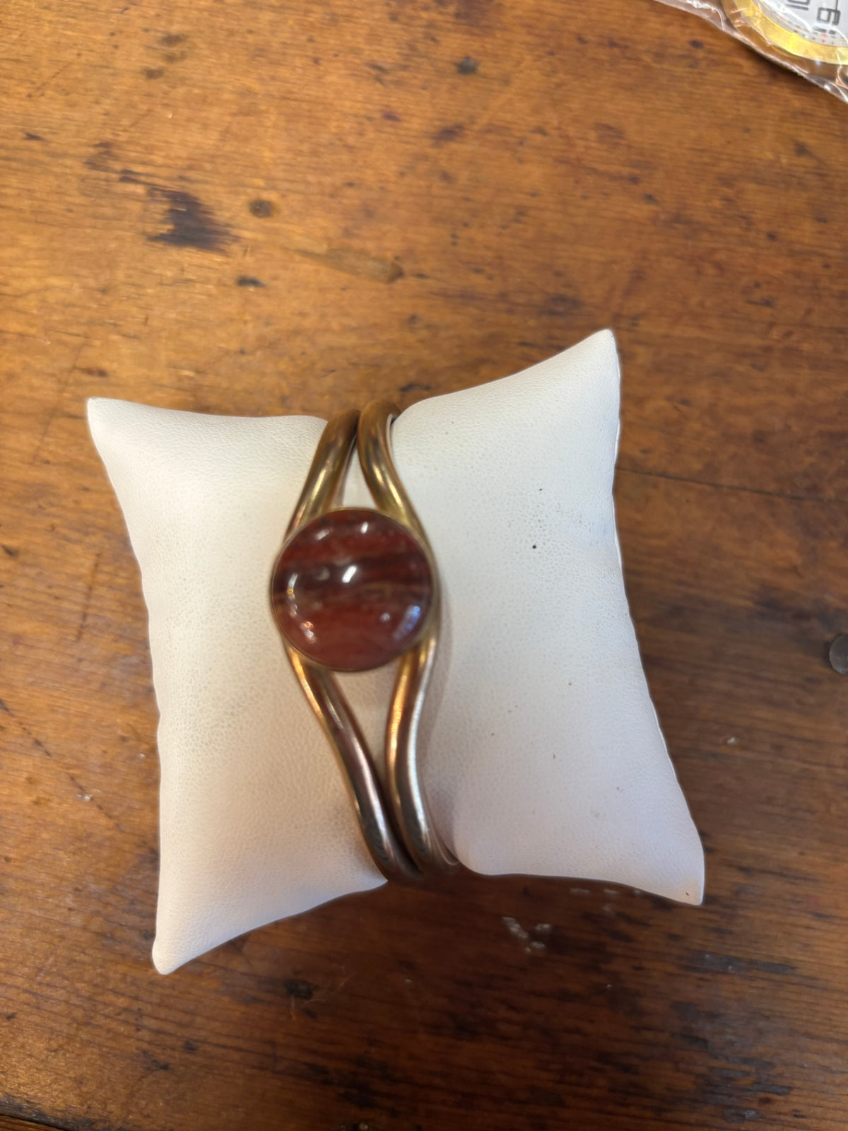  Brass cuff bracelet with smooth stone