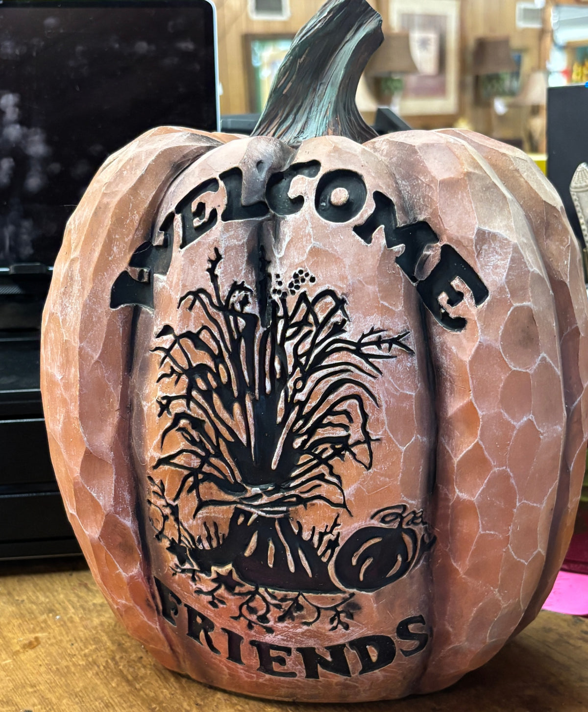 Decorative orange resin pumpkin 