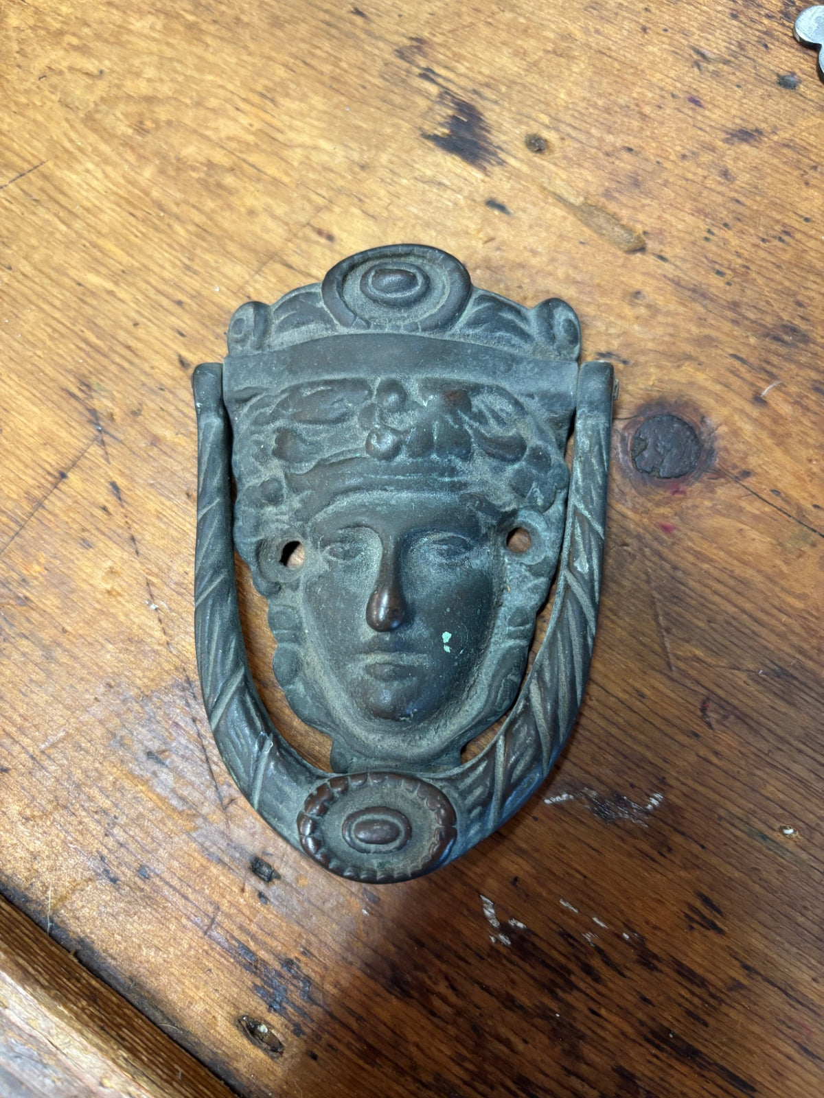 Antique neoclassical brass or bronze door knocker