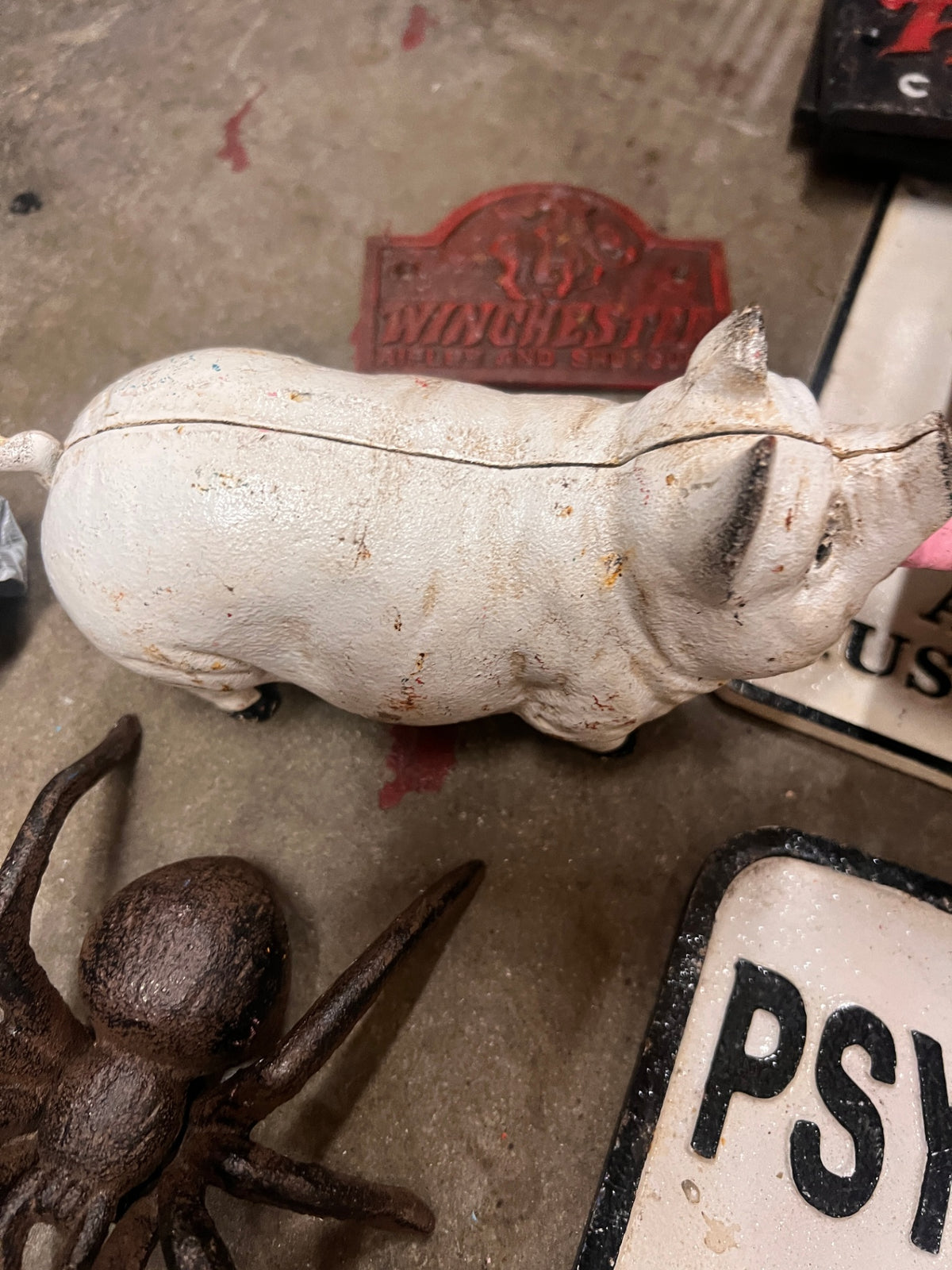 Cast Iron Pig Figure with Tongue and Tail Wagging Mechanism