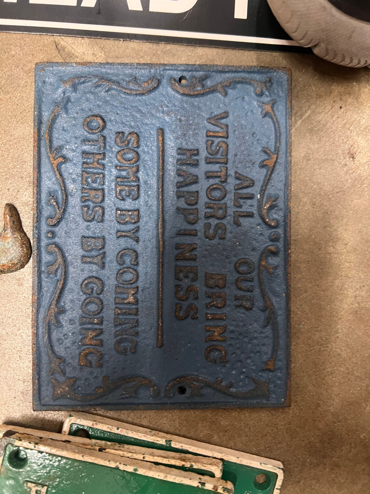 Cast Iron Indoor / Outdoor Plaque - All Our Visitors Bring Happiness