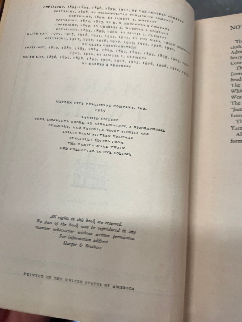 The Favorite Works of Mark Twain — 1939 Revised Deluxe Edition Hardcover — Garden City Publishing