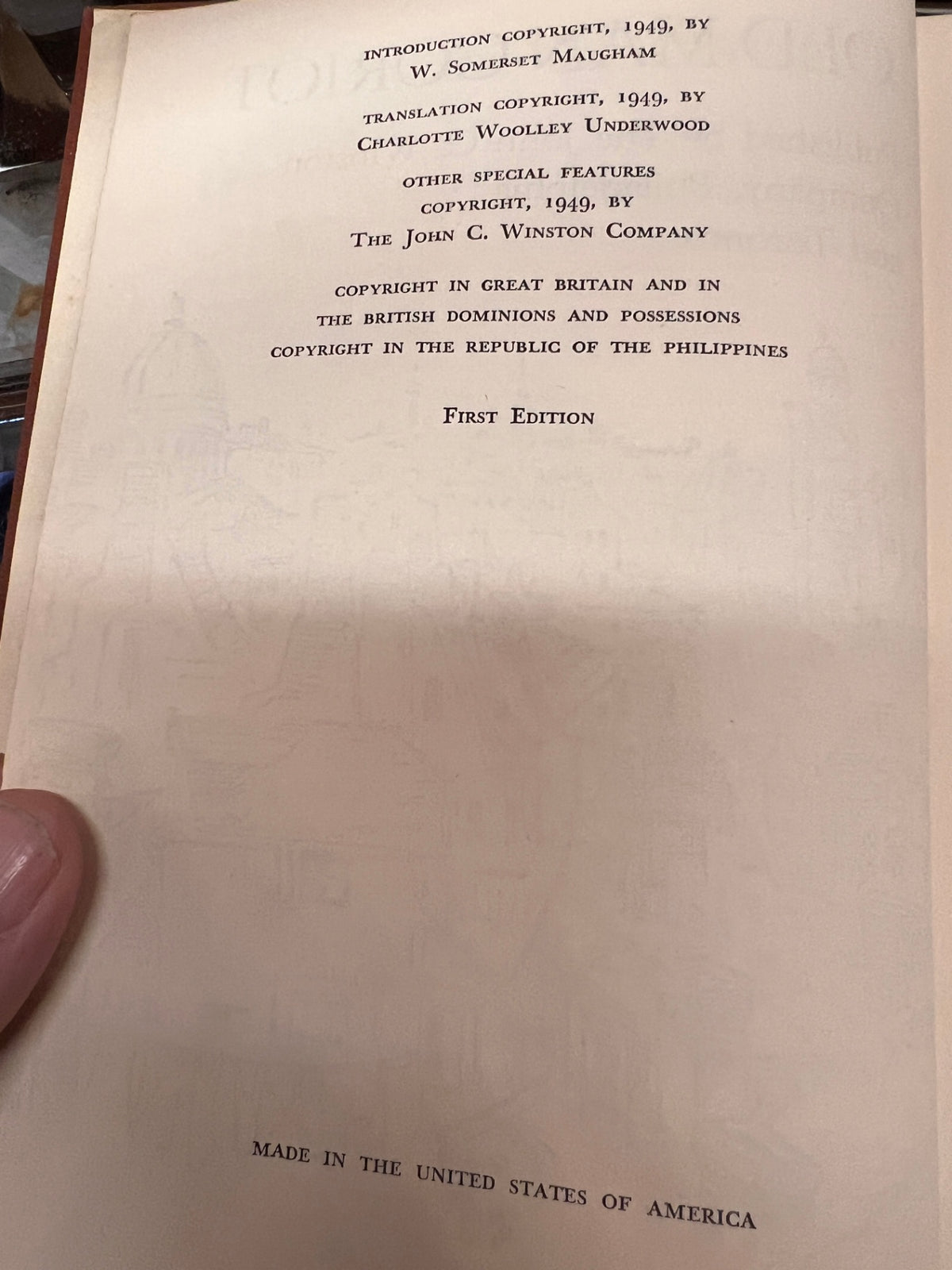 1949 First Edition Old Man Goriot by Honoré de Balzac – W. Somerset Maugham “Ten Greatest Novels” Series