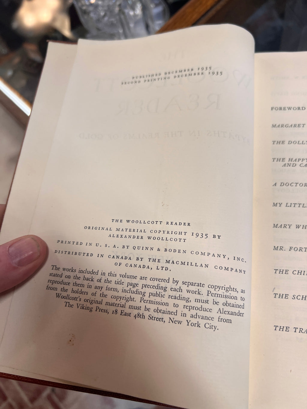 1935 The Woollcott Reader: Bypaths in the Realms of Gold by Alexander Woollcott – Viking Press, Second Printing