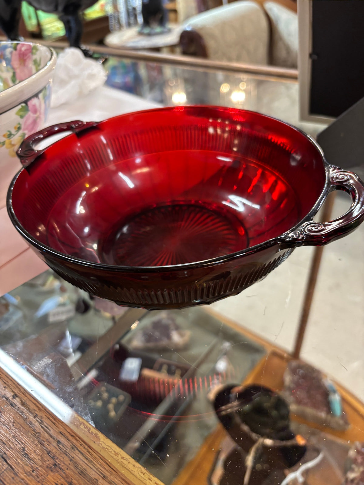 Anchor Hocking Royal Ruby Coronation double-handled serving bowl