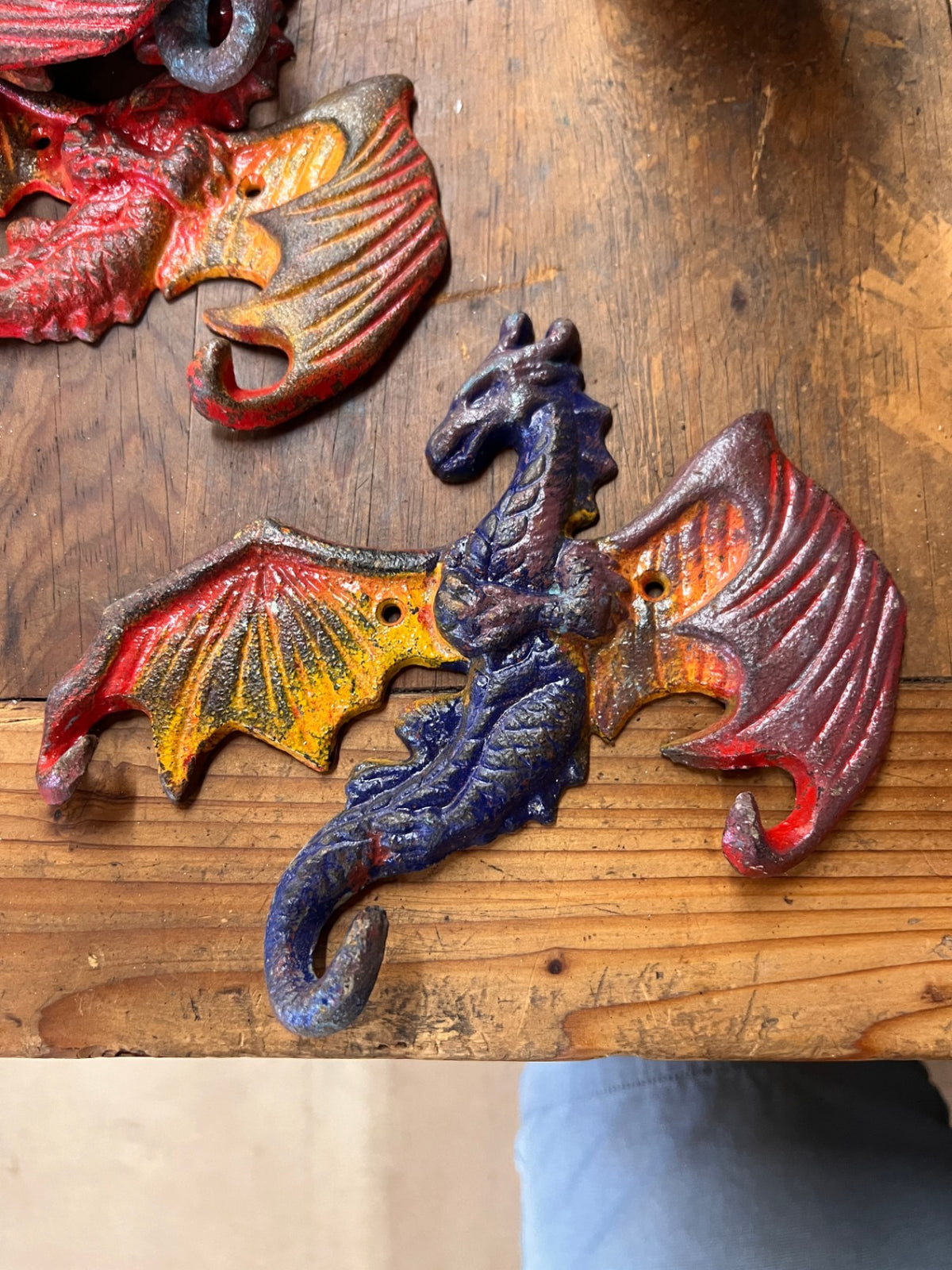 Large Cast Iron Triple Hook Flying Dragon Hanger Hooks Various Colors