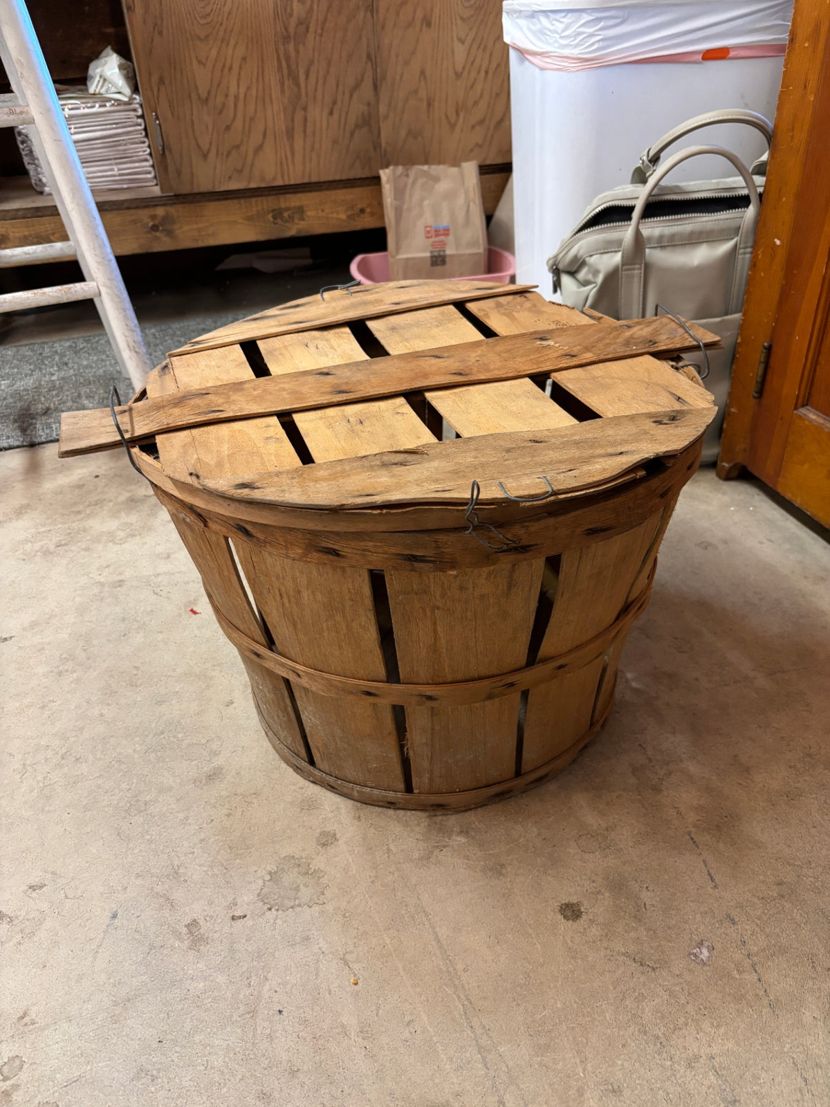 Vintage wooden slat bushel basket
