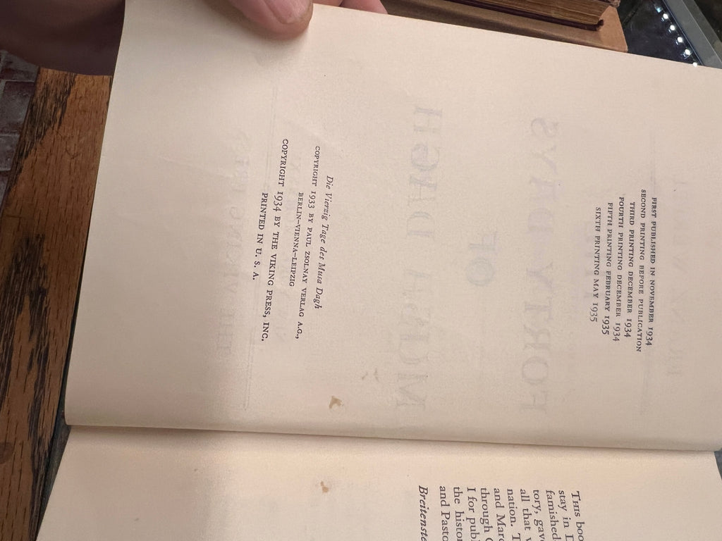 The Forty Days of Musa Dagh Hardcover Book, Franz Werfel, The Viking Press, 1930s edition, classic literature, collectible