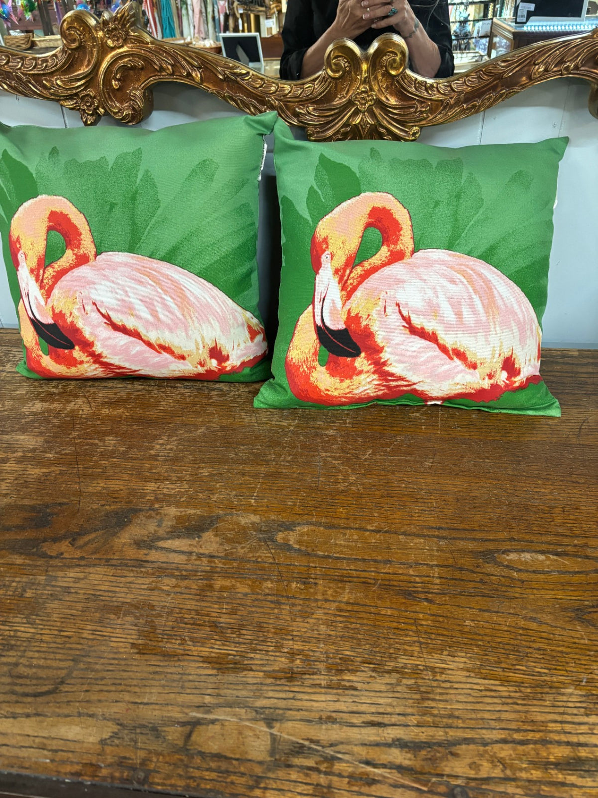 Pair of Tropical Flamingo Decorative Throw Pillows – Green & Pink Coastal Décor